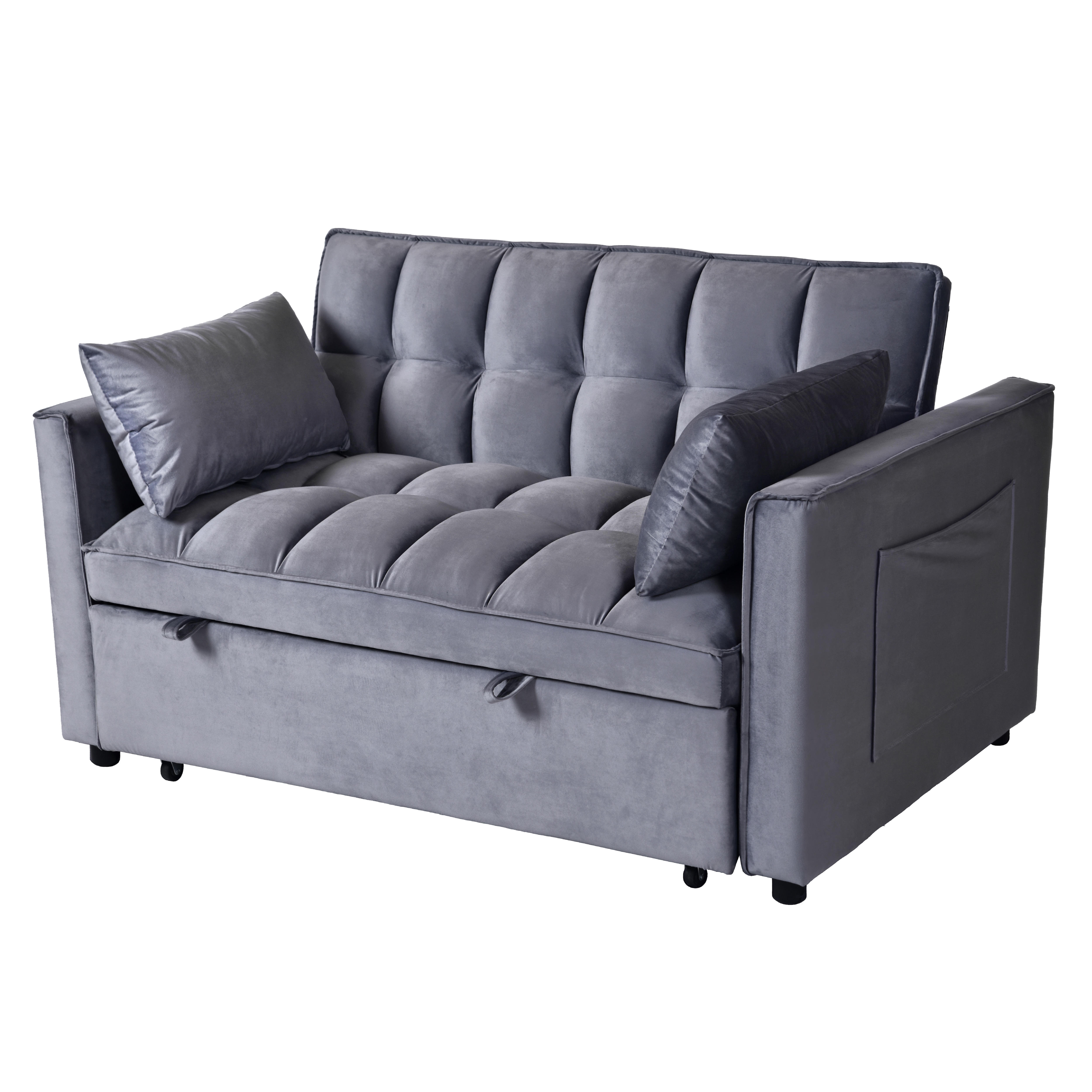 Convertible Sofa Bed, 3-in-1 Velvet Sleeper Sofa Couch With Pullout Bed, Pull Out Couch With Side Pockets And Adjustable Backrest, Sectional Sofa For Living Room, Grey, Made In Vietnam_maomaolike.com